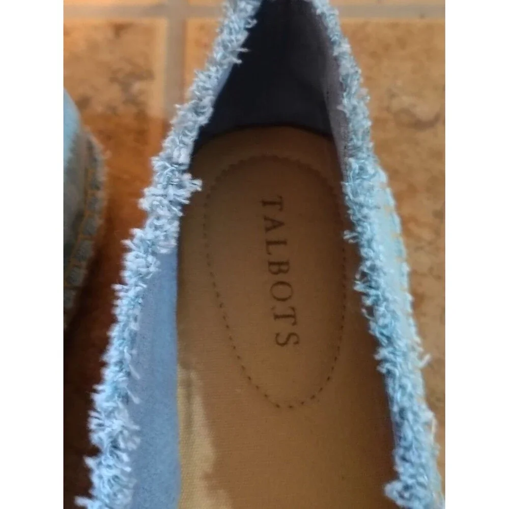NWT Talbots Izzy Frayed Denim Boho Flat Espadrilles